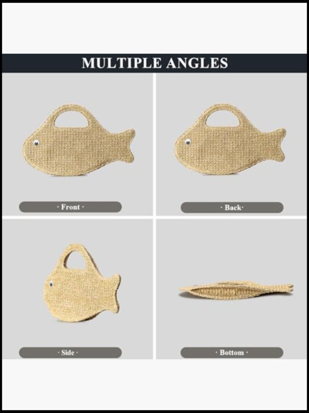 Straw Clutch Purse Woven Raffia Beach Bag Fish Shape Top Handle Unique Handbag - Picture 5 of 5